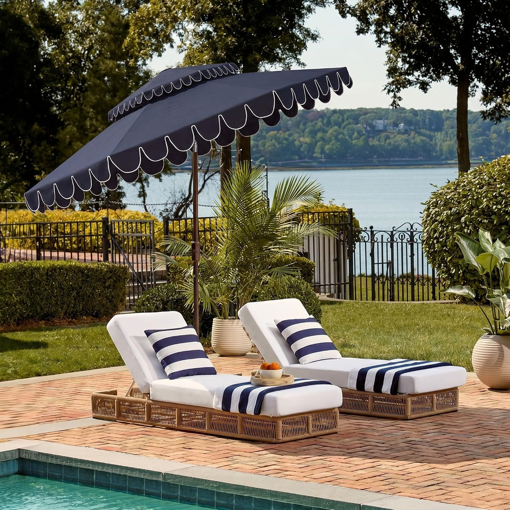 9ft Round Double-Top Patio Umbrella with Crank Lift & UV Protection - Navy/White