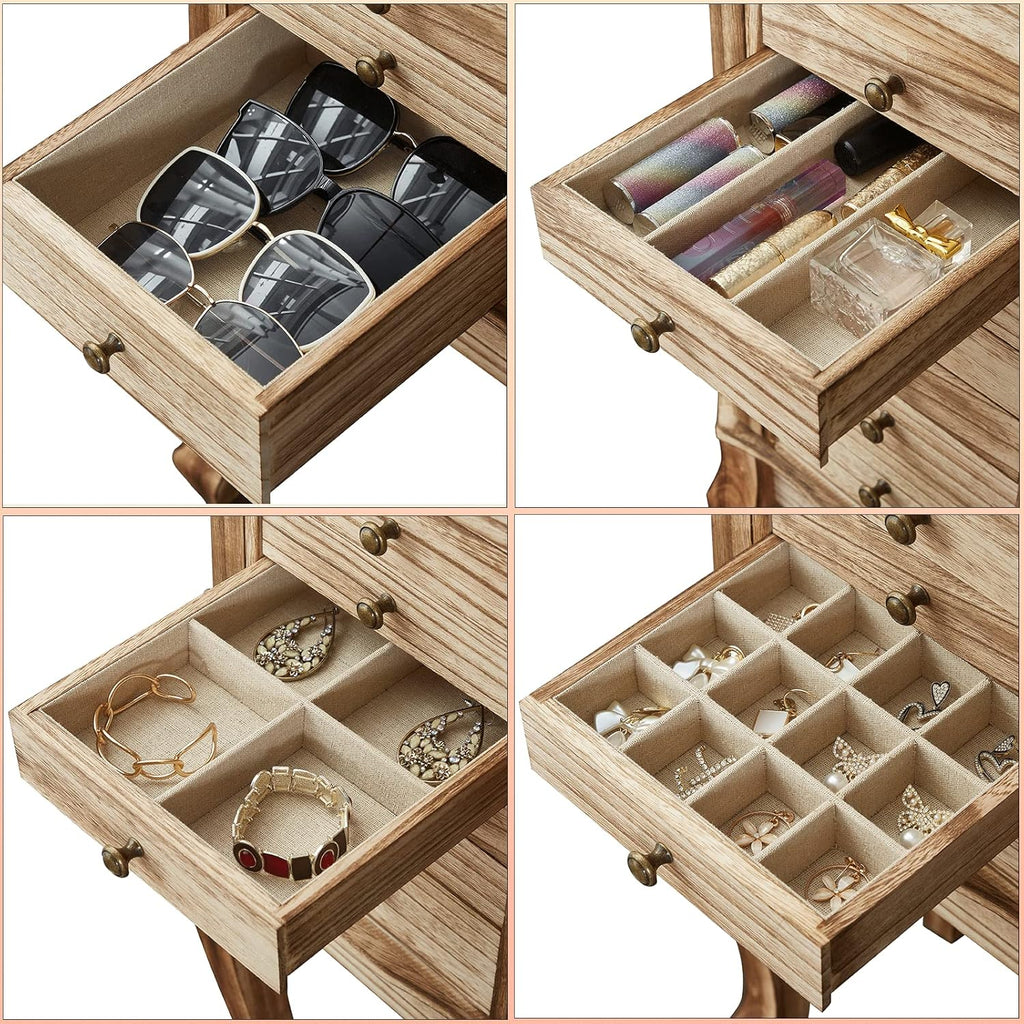 Standing Jewelry Armoire, 7 Drawers & 2 Side Doors Jewelry Amoire Cabinet Standing with Top Flip Makeup Mirror