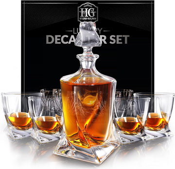 Whiskey Decanter Set for Men with 4 Drinking Glasses for Cognac, Bourbon, Rum, Scotch, Liquor Decanter Sets House