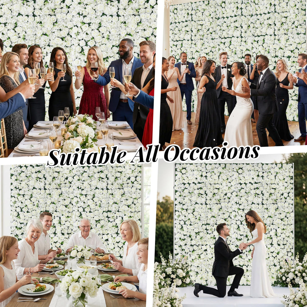 Artificial Flower Wall Backdrop 12-Pack 16"* 24" White Rose Artificial Floral Panels Spring Wedding Home Valentine's