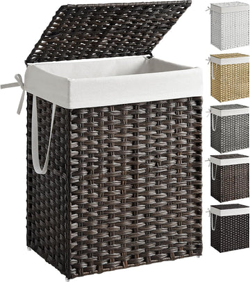 Laundry Hamper with Lid, 23.8 Gallon (90 L) Synthetic Rattan Clothes Laundry Basket with Lid and Handles, Foldable