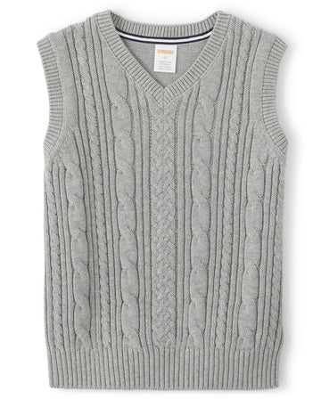 Boys and Toddler V-Neck Cable Knit Sweater Vest, Heather Grey
