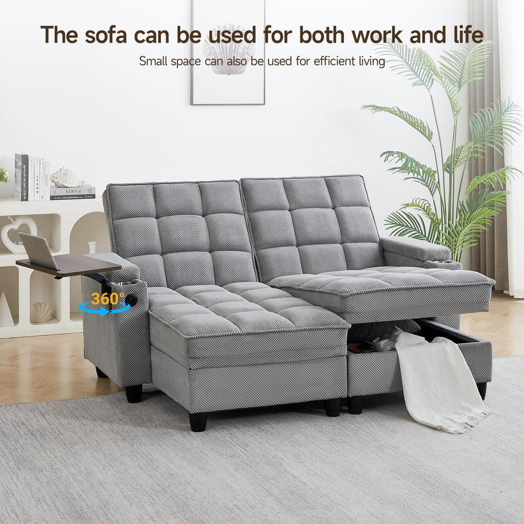 70.9'' Double Chaise Lounge with 360 degree rotatable side table, Comfy Corduroy Indoor Lounge Chair with Armrest