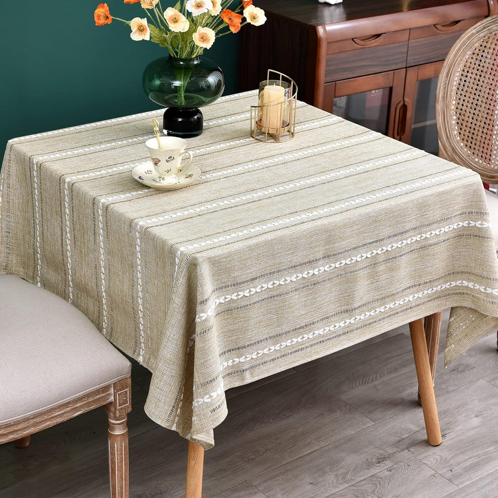 Rustic Farmhouse Embroidered Square Tablecloth Jacquard Striped Table Cloth Linen Texture Washable D