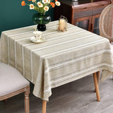 Rustic Farmhouse Embroidered Square Tablecloth Jacquard Striped Table Cloth Linen Texture Washable D