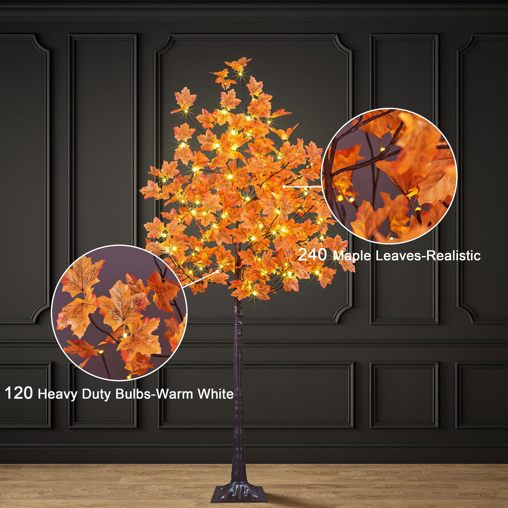6FT Artificial Lighted Maple Tree Warm White Fall Decorations Indoor Ourdoor, Orange