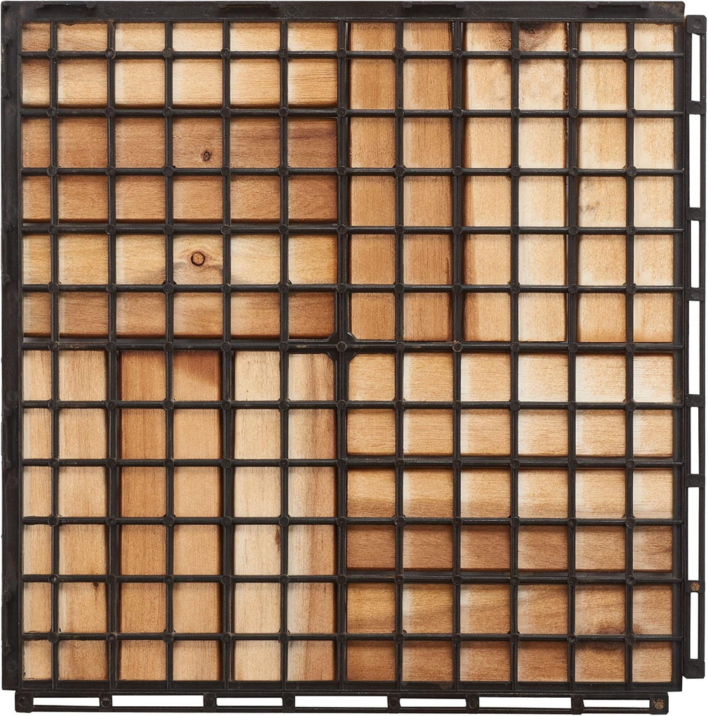 Outdoor Collection Hanoi Natural Acacia Wood 12-Slat Interlocking Floor Tile Patio Deck 12 x 12-inch (Set of 10)