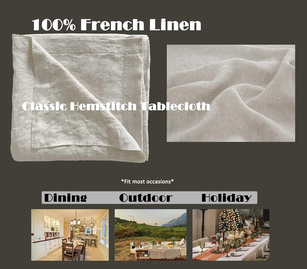 Linen World Linen Tablecloth,100% French Linen Natural Tablecloth 55" x 55" Inch,Washable Square Tab