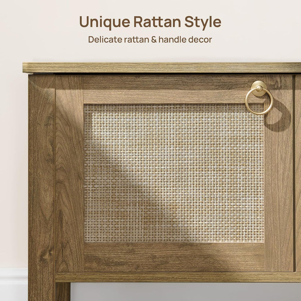 Rattan Storage Bench Boho Storage Chest with 2 Safety Hinges | Wood Storage Truck Box , Supports 220 lb