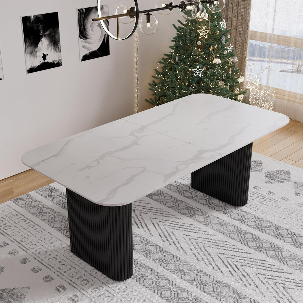 Faux Marble Oval Dining Table, 71" Modern Kitchen Table for 4-6 People, Easy to Assemble Accent Dining Table with