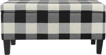 36" Storage Ottoman Bench with Hinged Lid - Black Buffalo Plaid