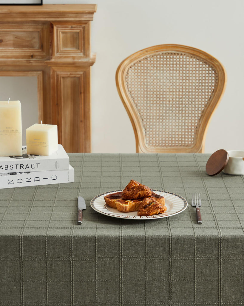 Linen Checked Square Table Cloth 52x52 Inch Olive