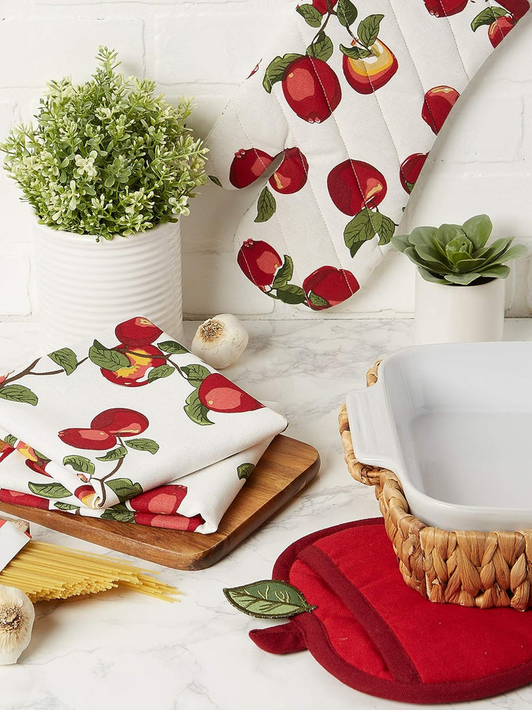 Kitchen Gift Set Collection, Pot Holder, Oven Mitt & 2 Dish Towels, Apple Orchard, 4 Piece