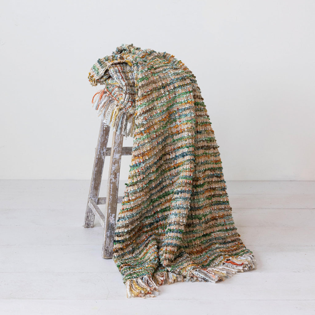 Woven Acrylic Bouclé Throw Blanket with Fringe, Multicolor