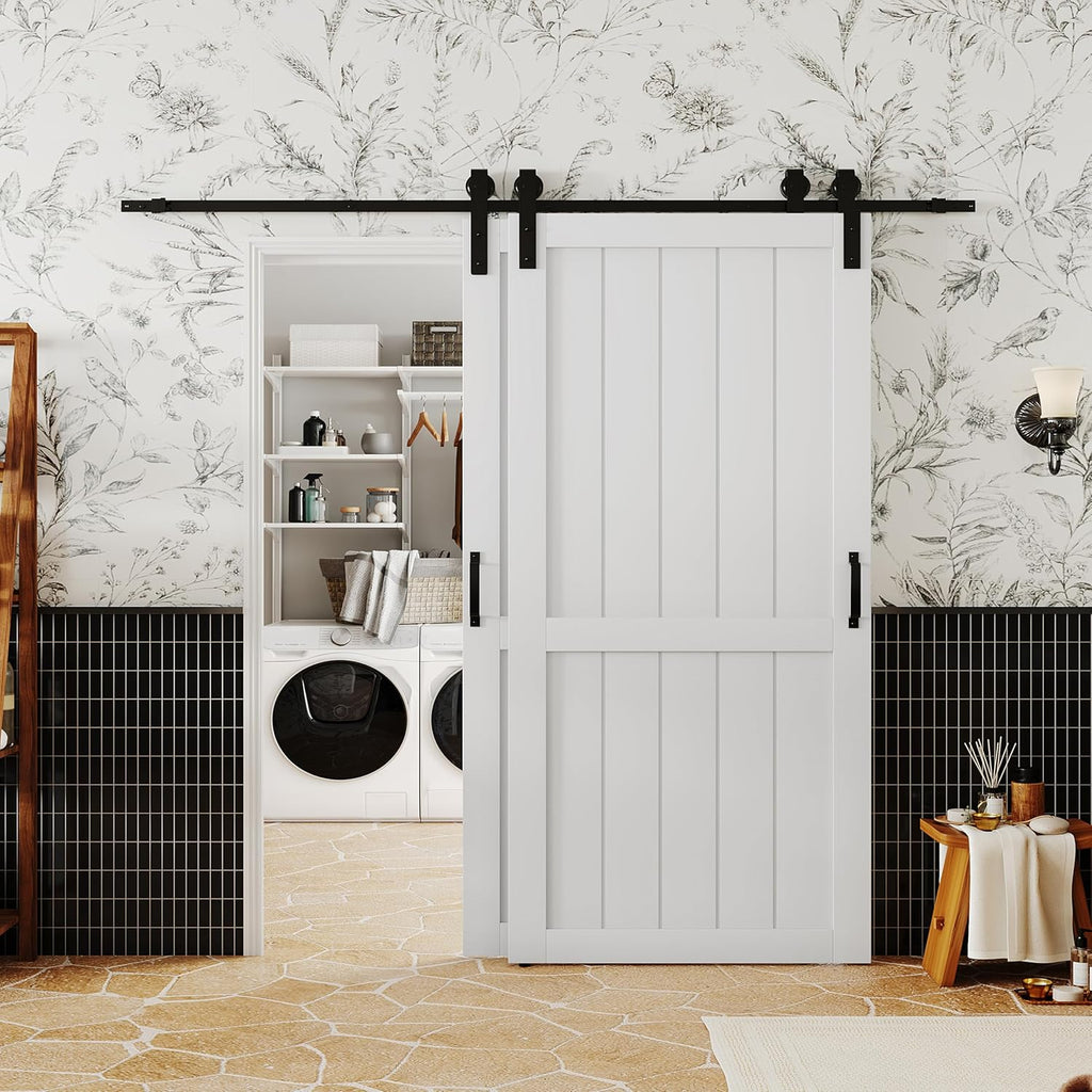 Bypass Barn Doors, 96" x 84" Sliding Barn Door with 8(4 x 2) FT Sliding Bypass Barn Doors Hardware K