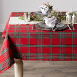Farmhouse Christmas Plaid Dining Table & Kitchen Décor, Holiday Tablecloth, 70" Round, Red & Green