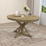 42"-54" Farmhouse Extendable Dining Table for 4-6 with 12" Butterfly Leaf Round-to-Oval Top Cross-Base Legs, Kitchen