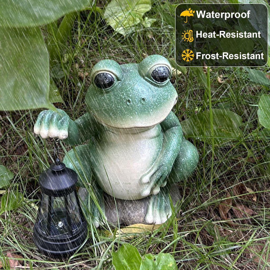 Solar Garden Statues Outdoor Decor Frog with Lantern