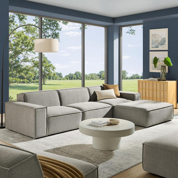 Restore Performance Fabric Upholstered 4-Piece Modular Sofa Set with Ottoman in Pewter - Low Profile Sectional Sofa