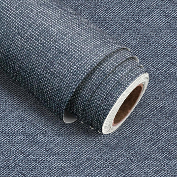 Denim Blue Grasscloth Peel and Stick Wallpaper 15.7inch x 393.7inch | Textured Contact Paper Blue Faux Linen