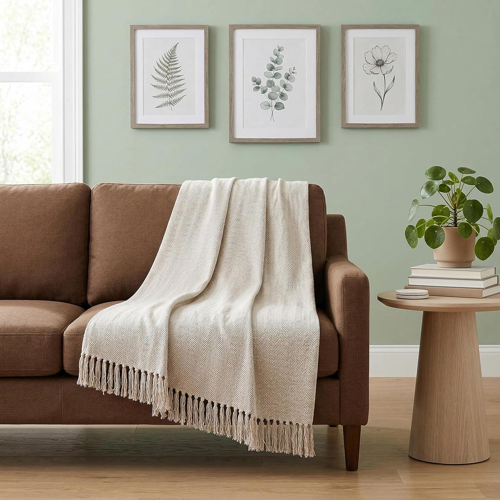50x60 Throw Blanket - Soft and Breathable Cotton Throw Blanket, Chair - Decorative Blankets, or Outdoor Use - Cream