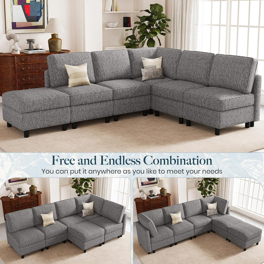 107.1" 6 Seats L Shaped Couch Modular Sectional Sofa Seat Couch with Storage Comfy Washable Sectional Couches Sofas