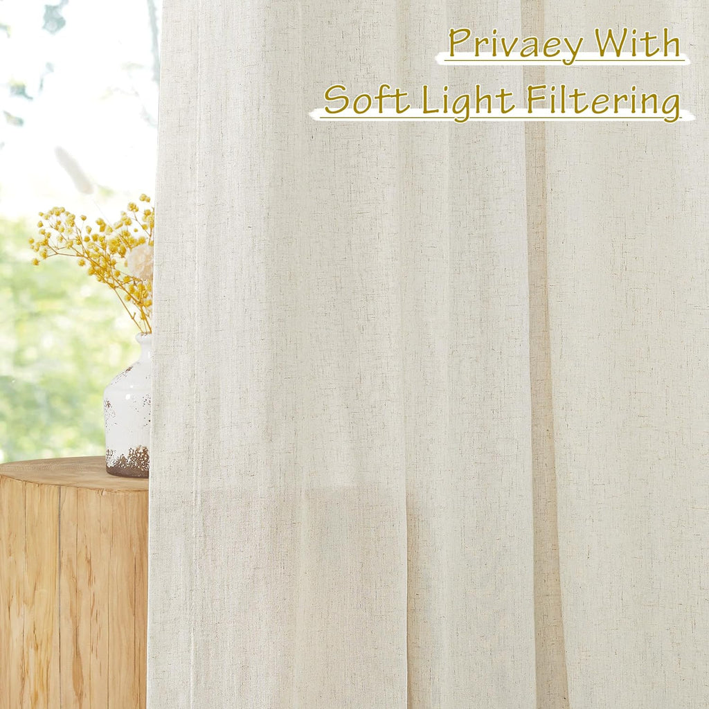 Natural Linen and polyester Curtains, Back Tab & Rod Pocket with Pleat Tab Privacy Added with Light
