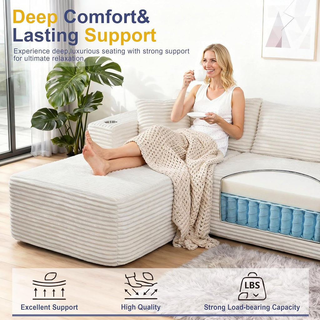 Boneless Couches for Living Room,Modular Sectional Sofa with 2 Cup Holders,Memory Foam Cloud Couch with L Shaped