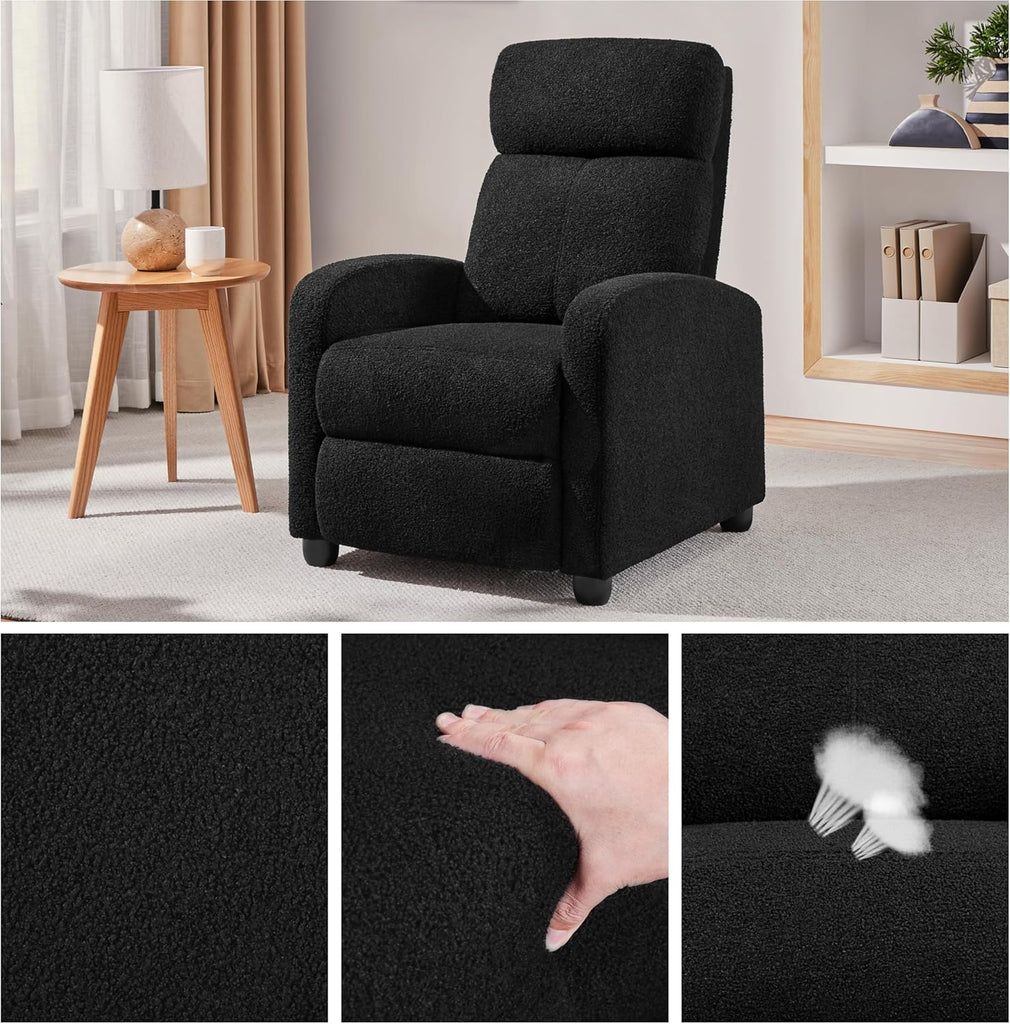 Boucle Recliner Chair Single Sofa Home Theater Seating, Adjustable Modern Push Back Armchair with Pocket Springs