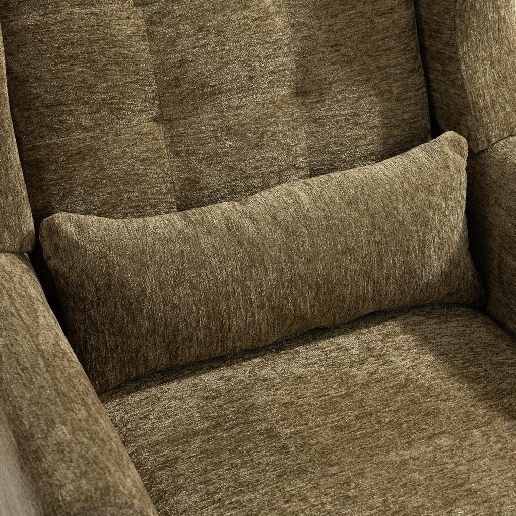 Modern Accent Chair Chenille Armchair with Pillow, Upholstered Arm Chairs with Solid Wood Legs, Soft Padded Lounge
