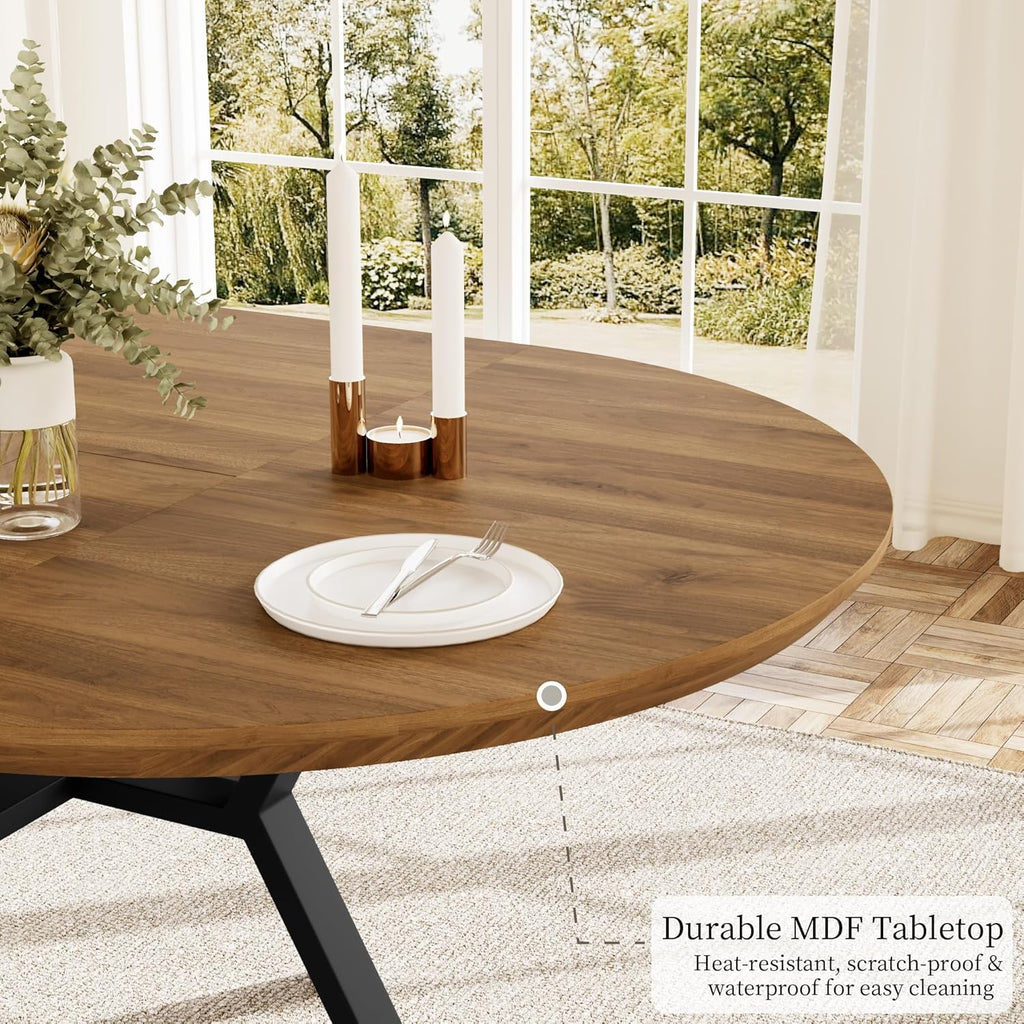 43.2"-59.1" Extendable Round Dining Table for 4-6 People, Modern Kitchen Oval Dining Table with Flexible Leaves Space