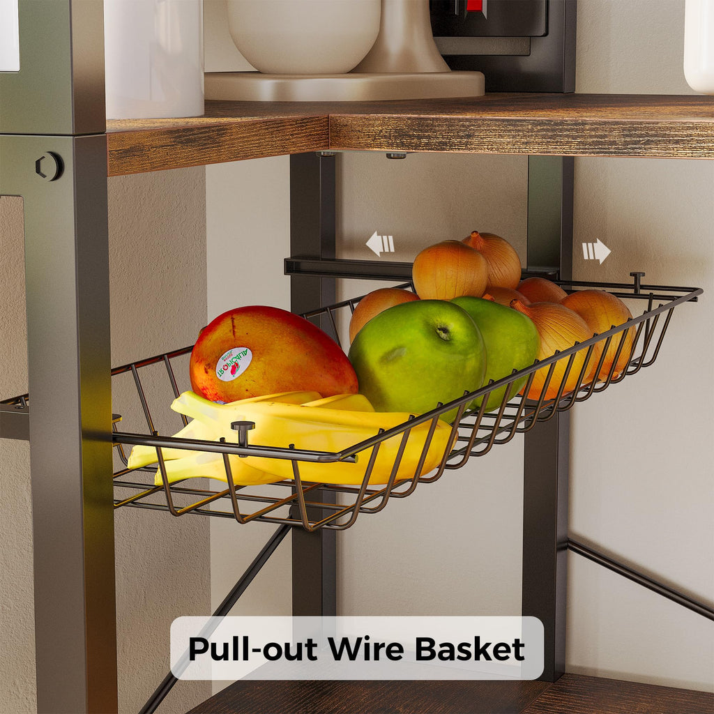 Bakers Rack with Storage, Corner Coffee Bar with Power Outlet