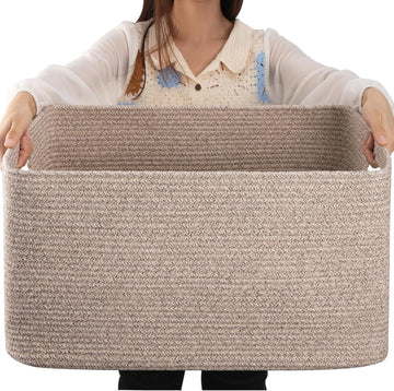 75L Large Blanket Basket, 22"x17"x12" Woven Cotton Rope Storage Basket with Handle for Organizing Blanket and Toys