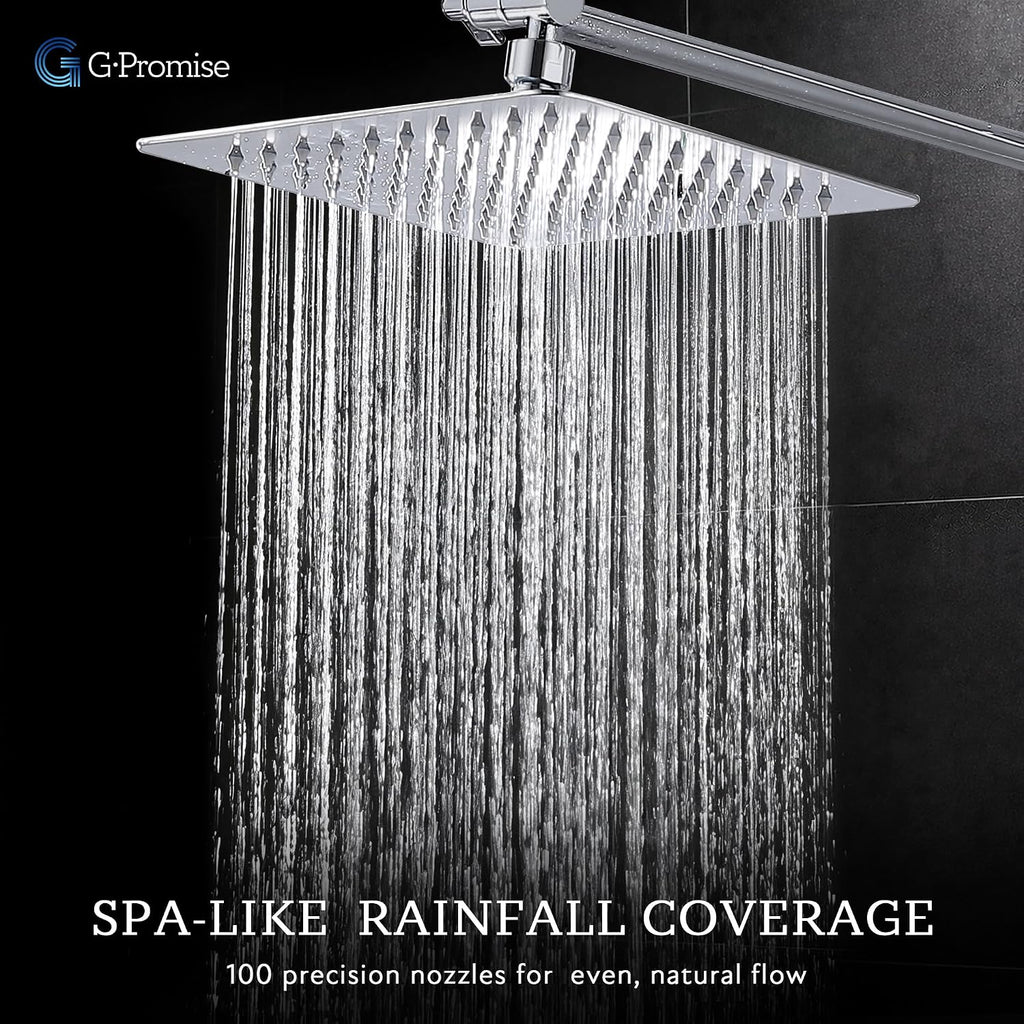All Metal 8 Inch Dual Square Shower Head with Handheld Spray Combo, Rain Shower Head, Adjustable Extension Arm