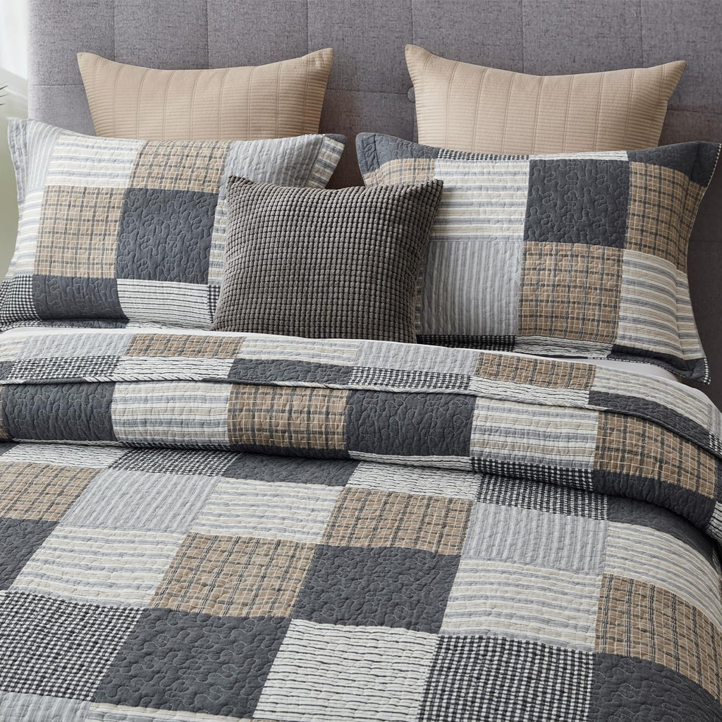 Quilt 100% Cotton Plaid Farmhouse Comforter Set