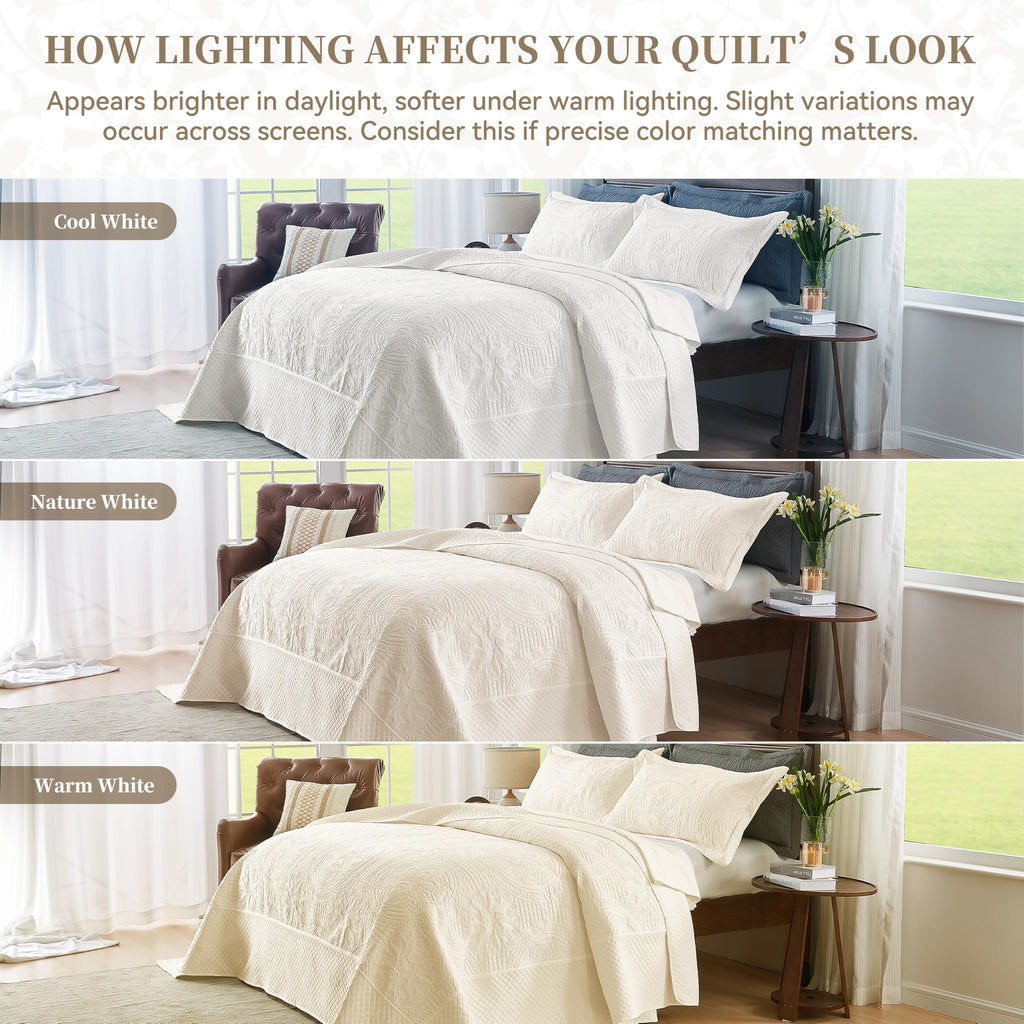 128x120 Medallion Quilt Set Light Beige