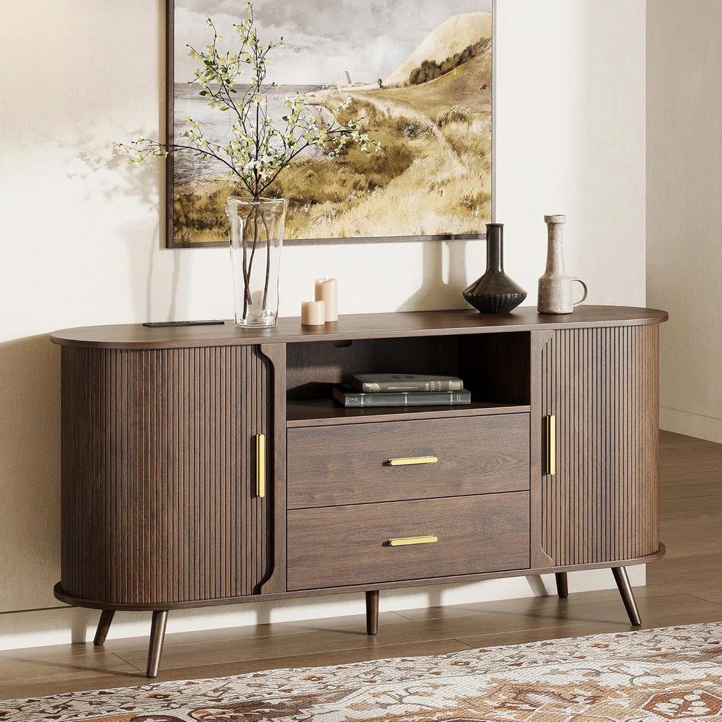 60" Sideboard Buffet Cabinet with Storage, Sliding Door & Adjustable Shelf
