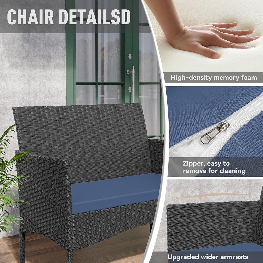 Patio Furniture Set 4 Pieces Outdoor Wicker Rattan Chairs Conversation Sets w/Coffee Table