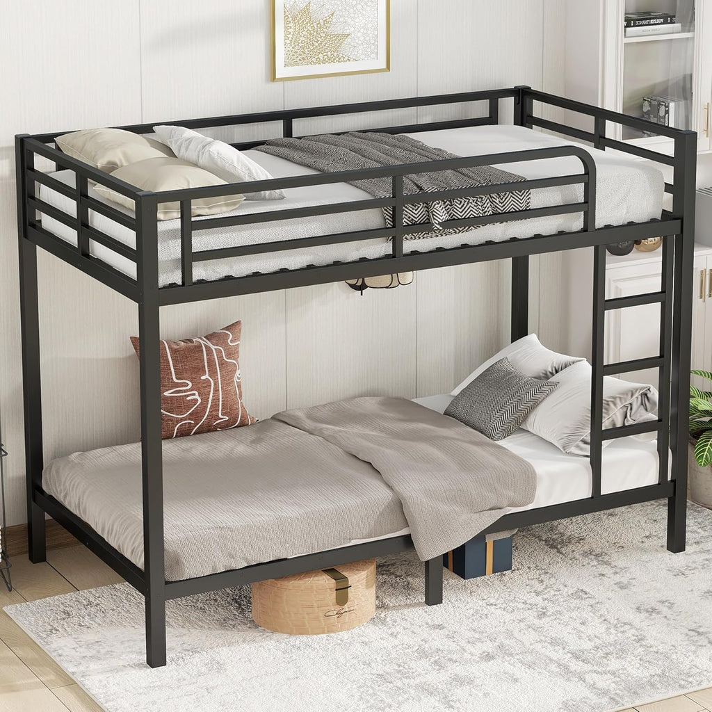 Metal Twin XL Over Twin XL Bunk Bed for Adults/Kids,Heavy Duty Adults Bunk Beds with Guardrail & Ladders,Twin XL Size