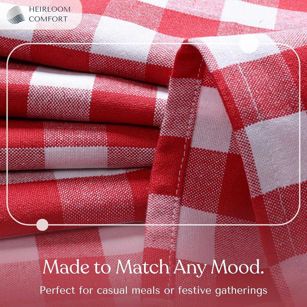 Gingham Checkered Tablecloth 60x102 Inch, 100% Cotton, Classic Check Pattern, Washable Table Cover f