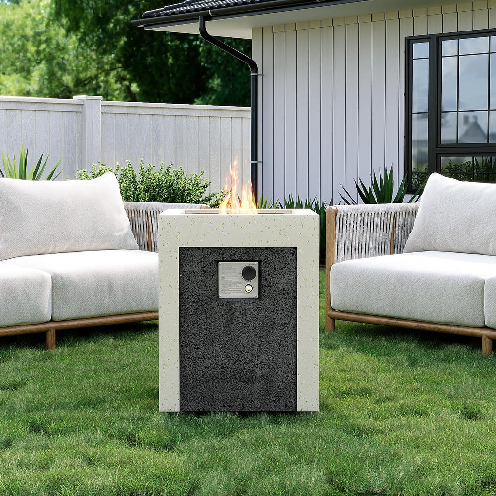 19inch Column Propane Fire Pit - Space-Saving Black & White Portable Heater with Auto-Ignition,Ideal for