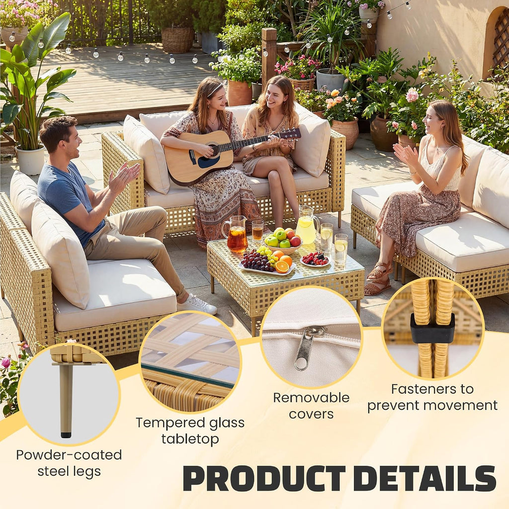 7-Piece Patio Furniture Set, Handmade Rattan Outdoor Furniture Set, Outdoor Sectional Furniture, Patio Sectional with