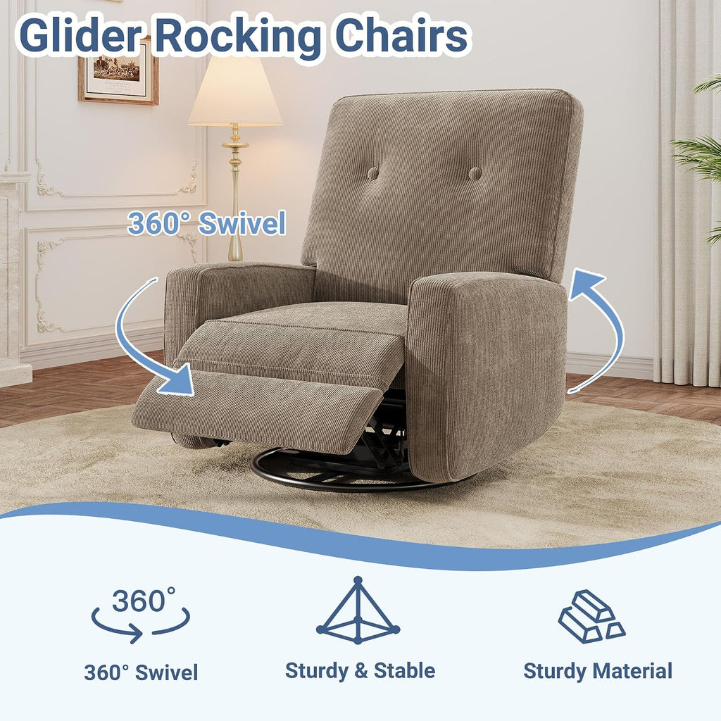 Nursery Recliner Chair, 360° Swivel Rocking Glider Chair for Adults with Adjustable Backrest & Footrest, Cozy