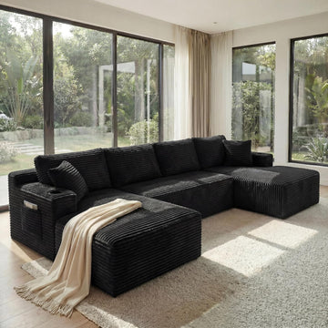 133" Oversized Cloud Boneless Sofa Couch with Chaise, Modern Corduroy U Shaped Modular Sectional Sofa with Deep Seat
