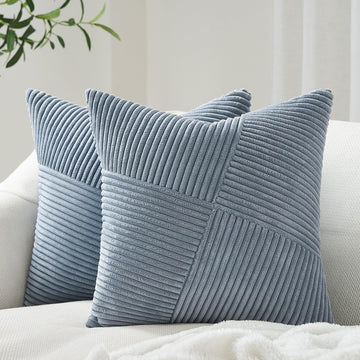 22x22 inches Dustyblue Euro Pillow Shams Set of 2 Corduroy Decorative Throw Pillow Covers Living Room, Windmill