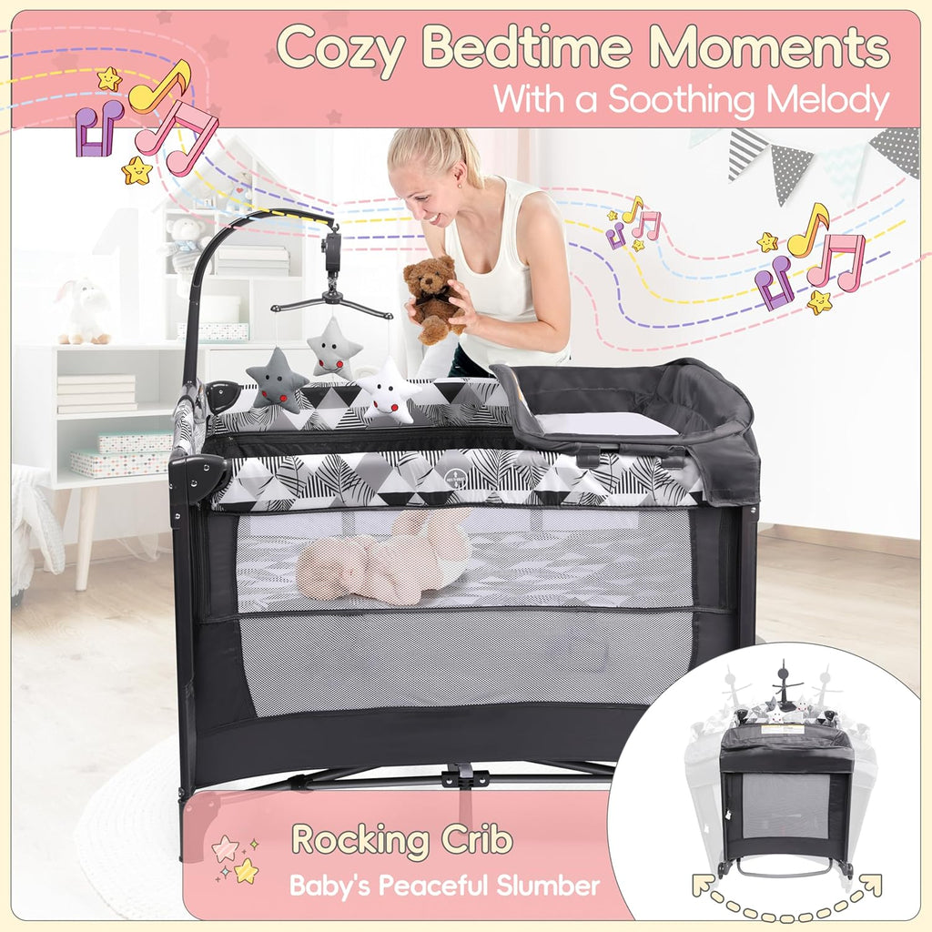 5-in-1 Baby Bassinet Bedside Sleeper, Portable Pack and Play with Changing Table, Baby Crib with Carry Bag, Cosleeper