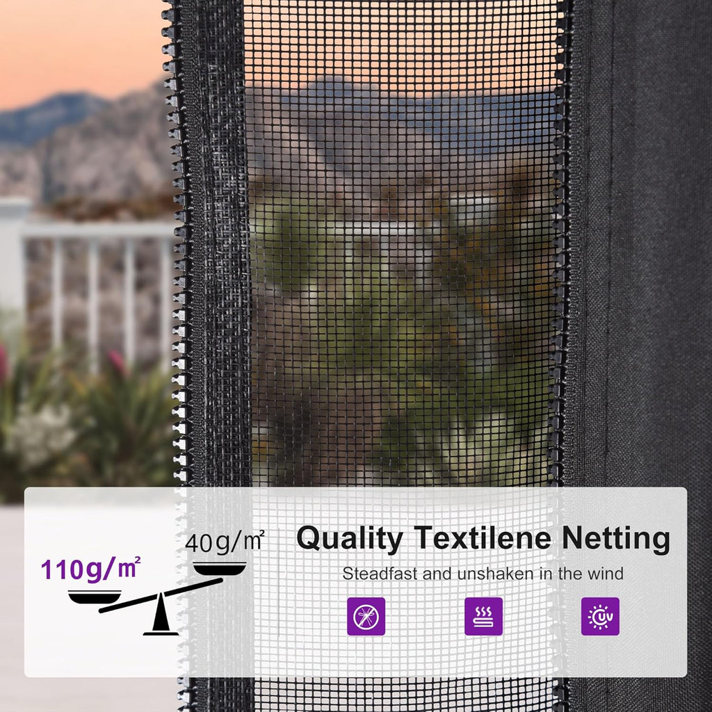 8' X 12' Hardtop Gazebo Outdoor Wood Grain Aluminum Frame Galvanized Steel Double Roof Gazebos with Netting and Curtains for Patio Deck Backyard Garden
