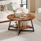 Round Coffee Table, Small Circle Coffee Table with Storage, Modern Wood Round Center Table, Small Space