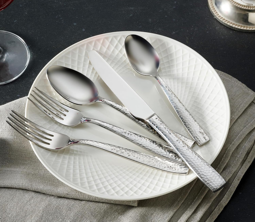 40-Piece Hammered Stainless Steel 18/10 Flatware Silverware Set, Service for 8 (40-Piece Set)
