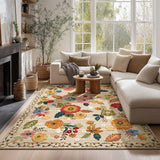 5x7 Washable Vintage Floral Area Rug, Low Pile Non-Slip Faux Wool Carpet for Living Room Bedroom